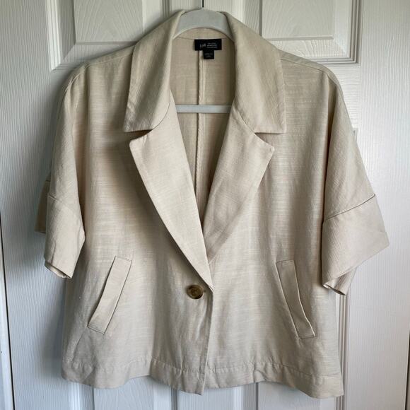 J. Jill Wearever Collared One Button Jacket Beige Lightweight Linen Blend Sz XSP - Picture 6 of 14